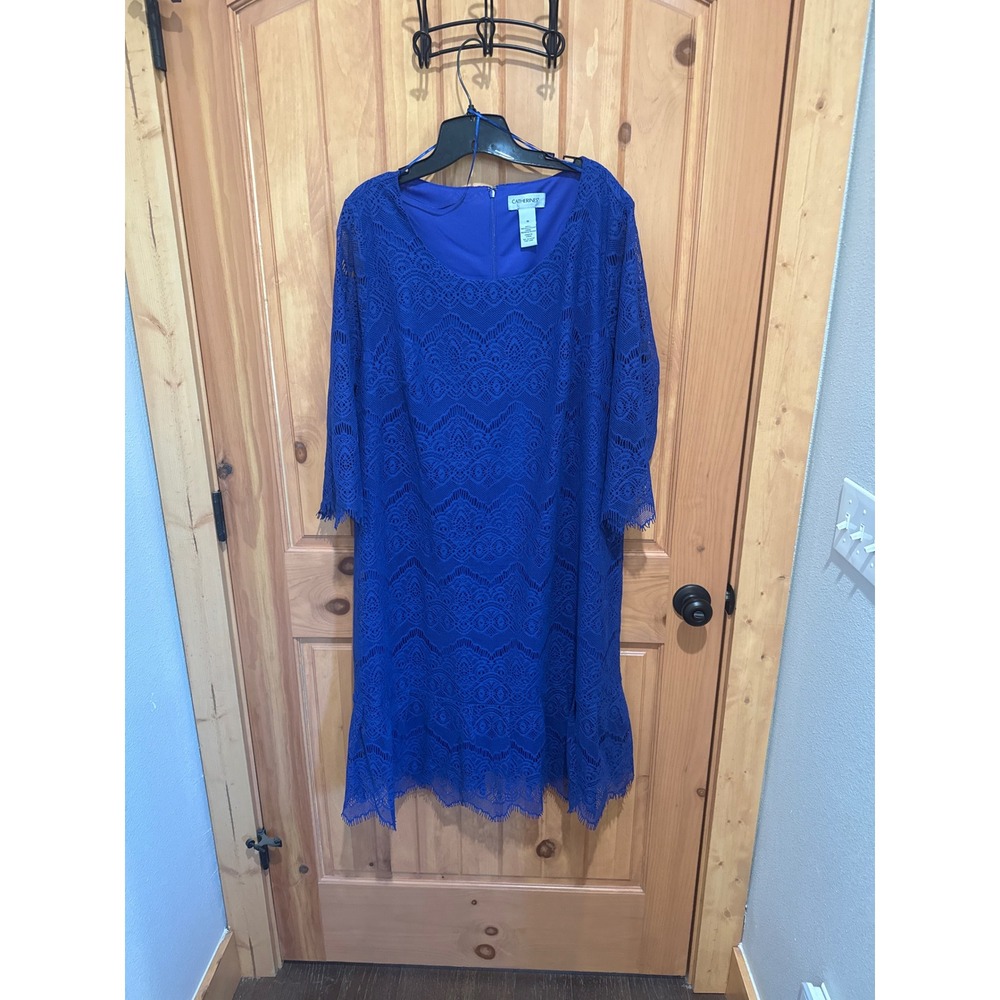 NWOT Catherines Shirred Lace Flounce Dress Ultra Blue Plus Size 1X - Picture 2 of 7